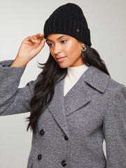 Lipsy Black Cosy Hatch Beanie Hat With Wool - Image 2 of 4