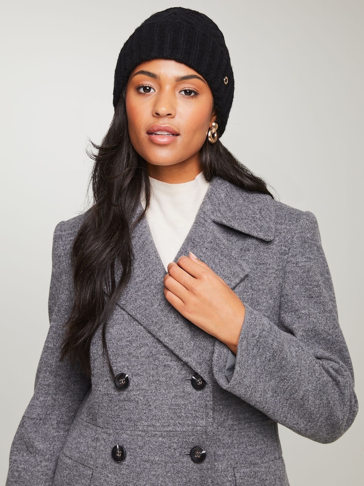 Lipsy Black Cosy Hatch Beanie Hat With Wool - Image 4 of 4