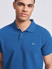 Aubin Blue Marcel Pique 100% Cotton Polo Shirt - Image 3 of 3