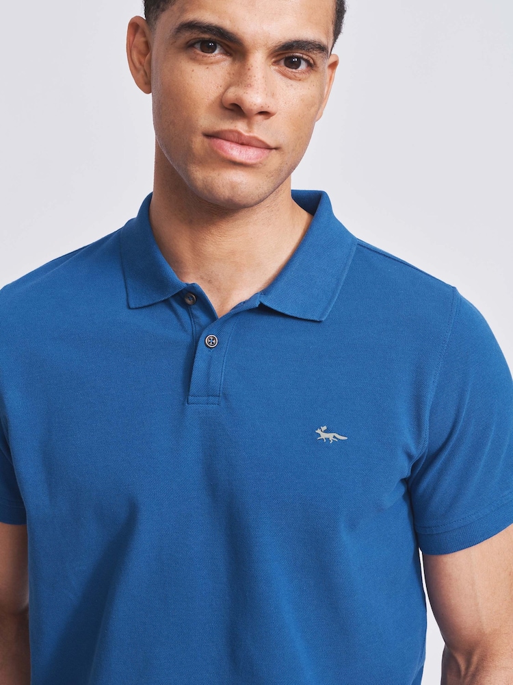 Aubin Blue Marcel Pique 100% Cotton Polo Shirt - Image 3 of 3