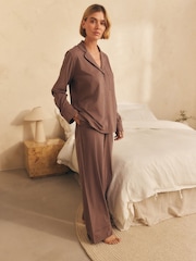 Mocha Brown Jersey Button Through Pyjamas - Image 2 of 7