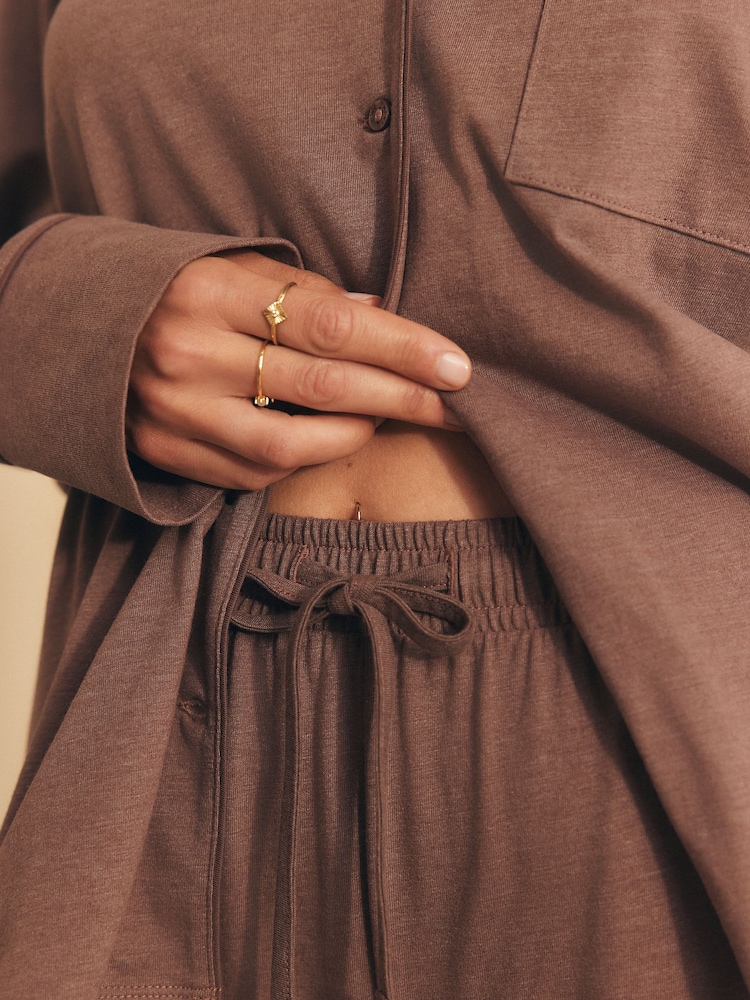 Mocha Brown Jersey Button Through Pyjamas - Image 7 of 7 Mocha Brown Jersey Button Through Pyjamas - Image 7 of 7