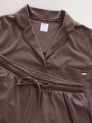 Mocha Brown Jersey Button Through Pyjamas - Image 9 of 10
