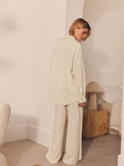 Black/White Stripe - Linen Blend Button Through Pyjamas - Image 4 of 10