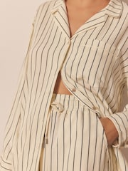 Black/White Stripe - Linen Blend Button Through Pyjamas - Image 6 of 10