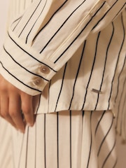 Black/White Stripe - Linen Blend Button Through Pyjamas - Image 7 of 10