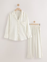 Black/White Stripe - Linen Blend Button Through Pyjamas - Image 8 of 10