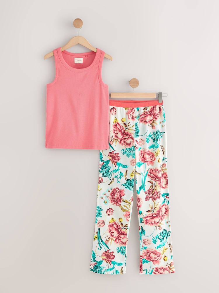 Rosa geblümt - Pyjama mit geripptem Trägertop - Bild 1 von 3 Rosa geblümt - Pyjama mit geripptem Trägertop - Bild 1 von 3