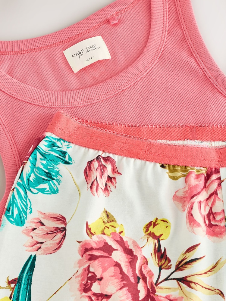 Pink Floral Rib Vest Pyjamas - Image 8 of 8