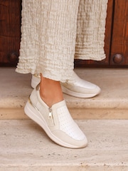 Linzi Cream Madison Slip On Platform Trainer With Zipper Details - Image 1 of 5
