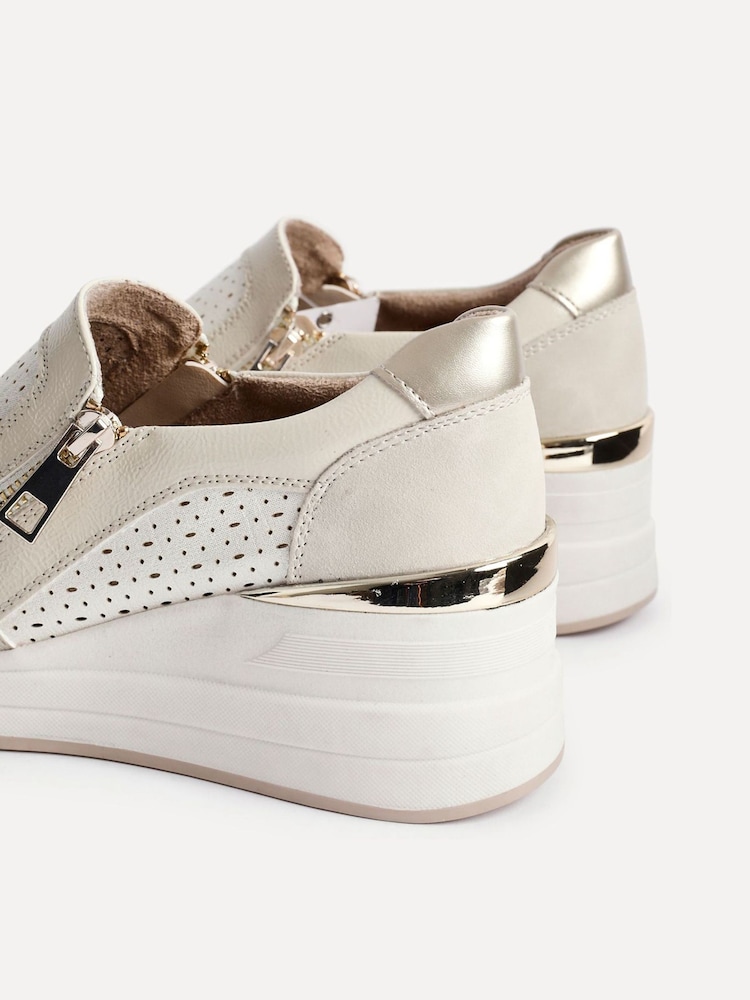 Linzi Cream Madison Slip On Platform Trainer With Zipper Details - Image 5 of 5