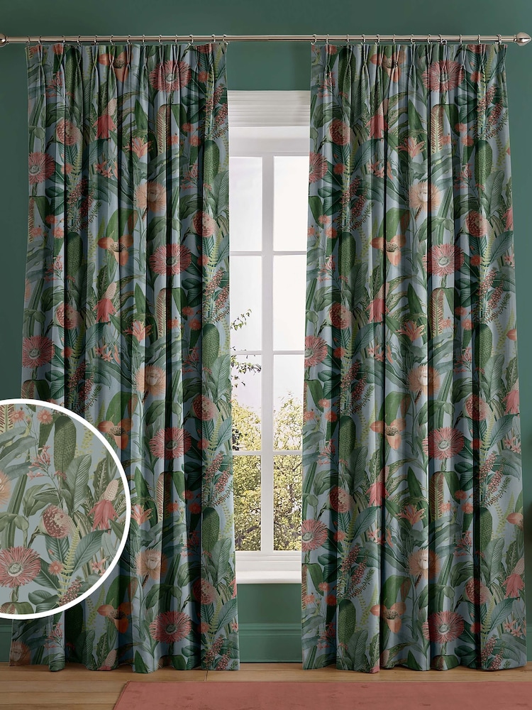 Graham & Brown Sky Blue Tigerlily Made to Measure 100% Cotton Curtains - Image 1 of 8