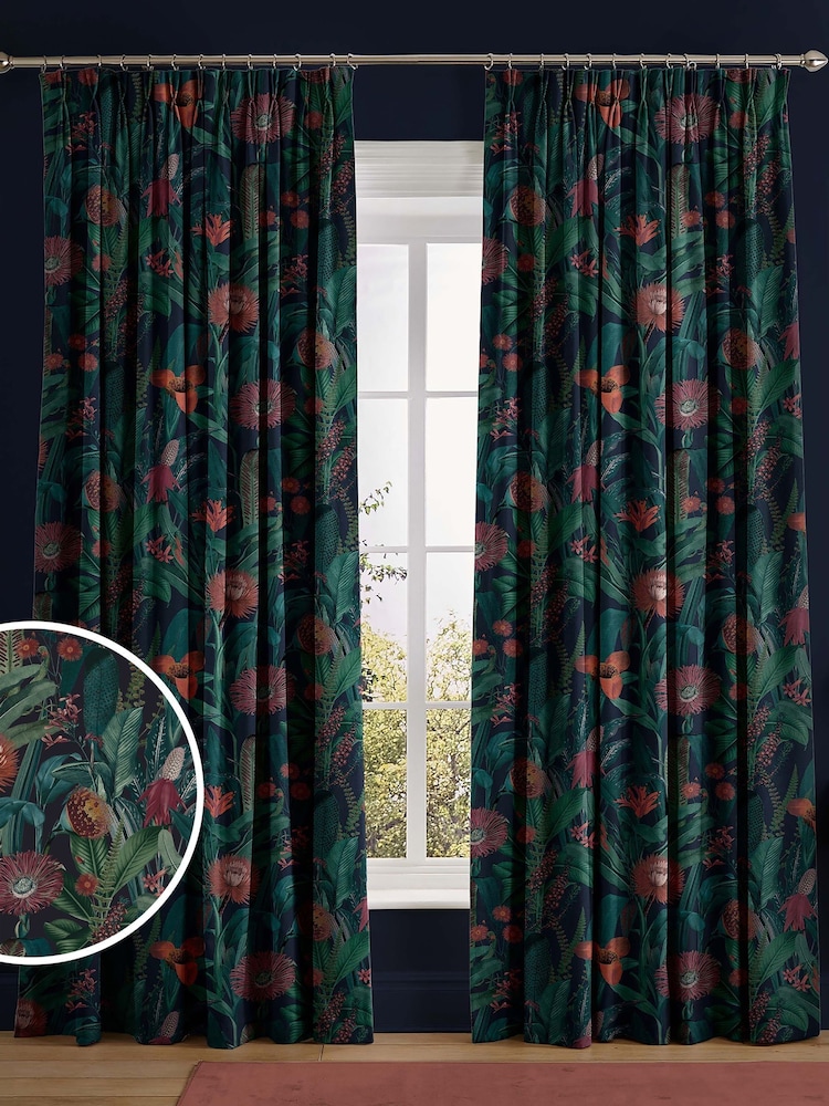 Graham & Brown Midnight Blue Tigerlily Made to Measure Curtains - Image 1 of 8