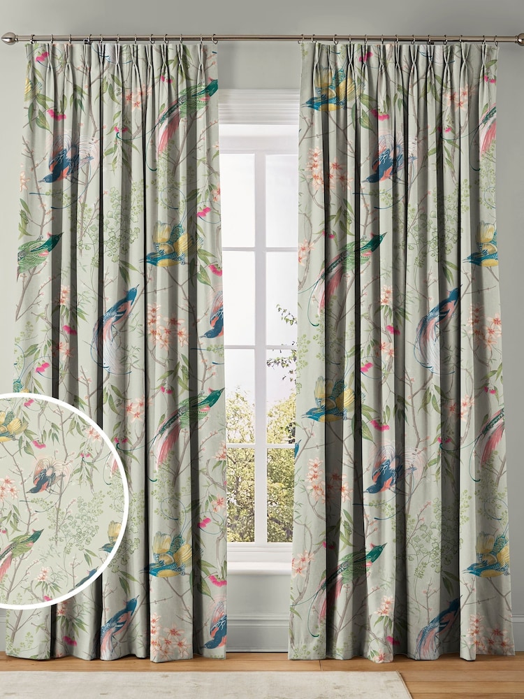 Graham & Brown Sage Green Clavering Birds Made to Measure Curtains - Image 1 of 8