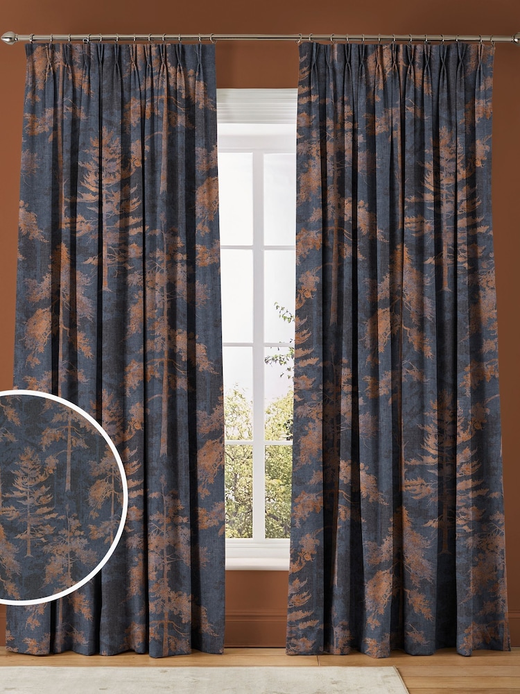 Graham & Brown Bark Blue Norse Forest Made to Measure Curtains - Image 1 of 8
