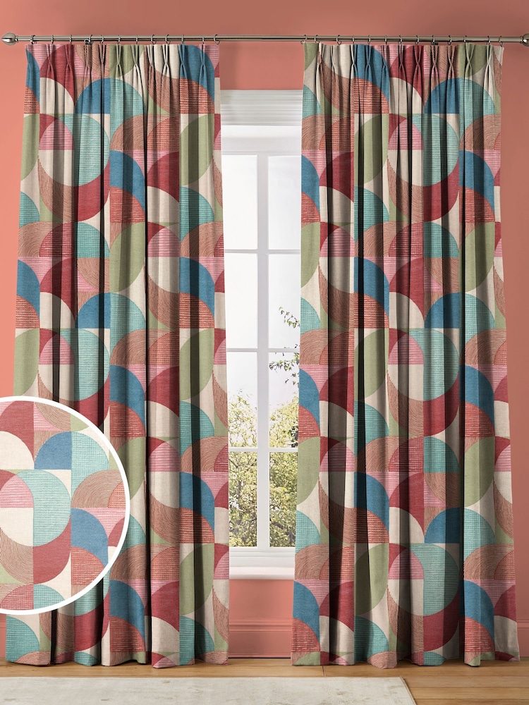 Graham & Brown Red Carnival Stitch Craze Made to Measure Curtains - Image 1 of 8