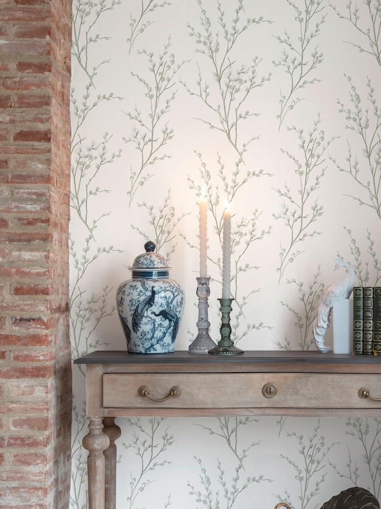 Laura Ashley White Pussy Willow 10M Wallpaper - Image 1 of 4