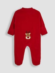 JoJo Maman Bébé Red Reindeer Reindeer Appliqué 100% Cotton Sleepsuit - Image 1 of 2