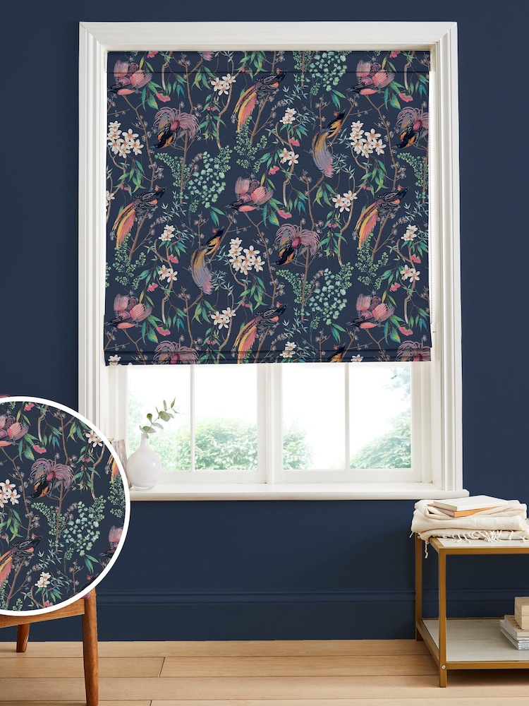 Graham & Brown Night Blue Clavering Birds Made to Measure 100% Cotton Roman Blind - Image 1 of 5
