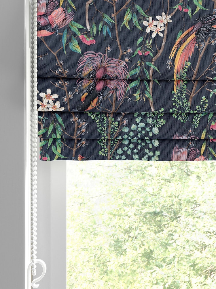 Graham & Brown Night Blue Clavering Birds Made to Measure 100% Cotton Roman Blind - Image 2 of 5