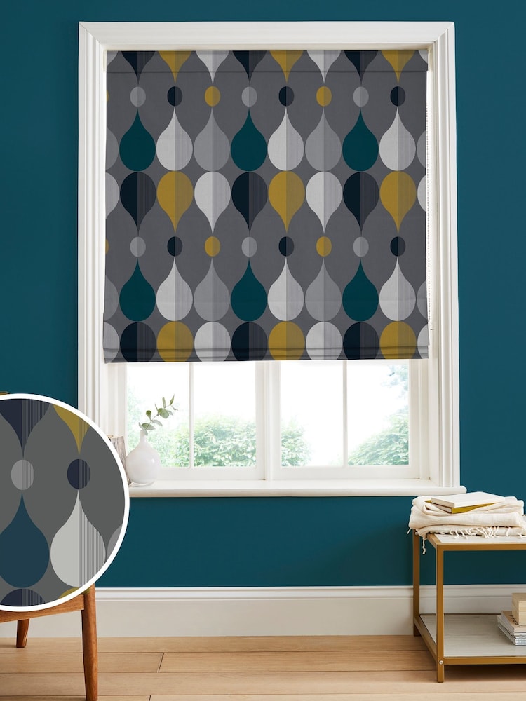 Graham & Brown Slate Grey Coronation Craze Made to Measure 100% Cotton Roman Blind - Image 1 of 5