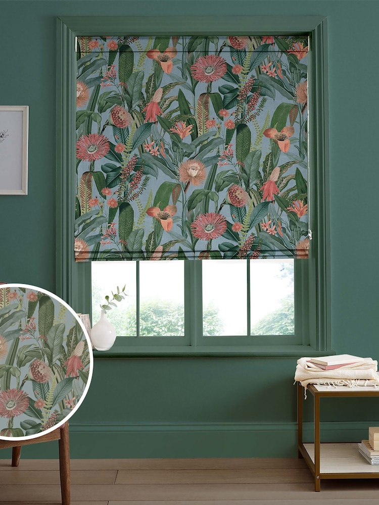 Graham & Brown Sky Blue Tigerlily Made to Measure 100% Cotton Roman Blind - Image 1 of 5