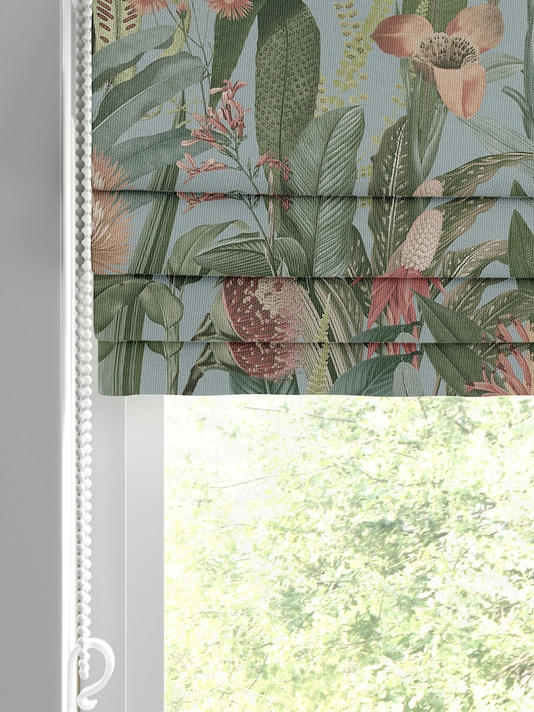 Graham & Brown Sky Blue Tigerlily Made to Measure 100% Cotton Roman Blind - Image 2 of 5