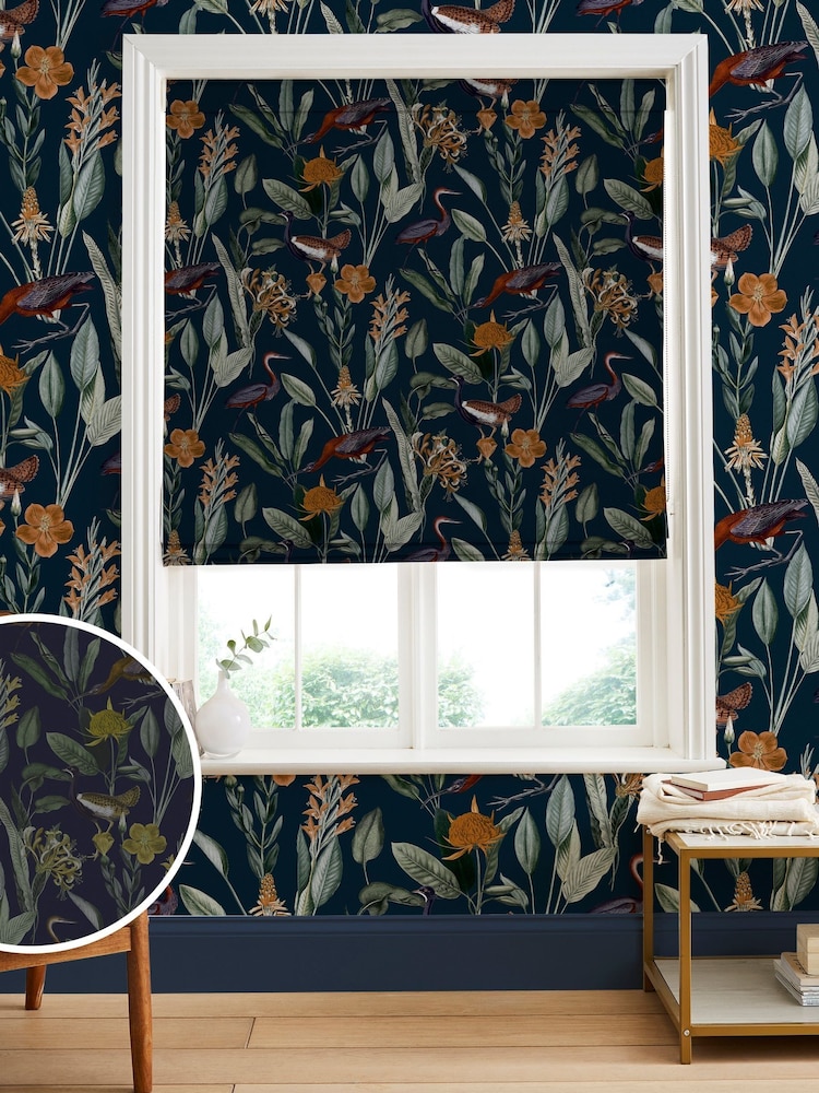 Graham & Brown Navy Blue Glasshouse Made to Measure 100% Cotton Roman Blind - Image 1 of 5