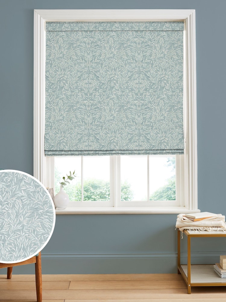 Graham & Brown Breathe Blue Salix Leaves Made to Measure 100% Cotton Roman Blind - Image 1 of 5