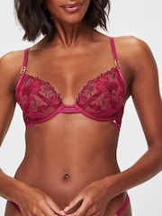KBX Pink Marilyn Floral Embroidered Non-Pad Plunge Bra - Image 1 of 5