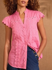 Pink - Love & Roses Ric Rac Short Sleeve 100% Cotton Top - Bild 2 von 4