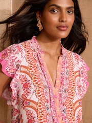 Love & Roses V-Neck Frill Sleeve Blouse - Imagen 2 de 4