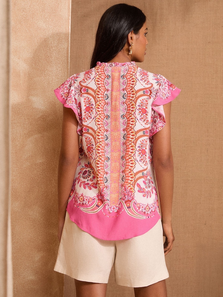 Love & Roses V-Neck Frill Sleeve Blouse - Imagen 4 de 4