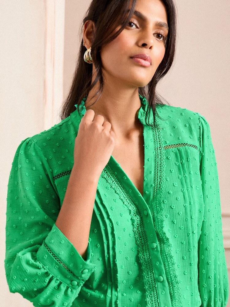 Love & Roses Green Dobby Notch Neck 3/4 Sleeve Blouse - Image 2 of 4