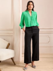 Love & Roses Green Dobby Notch Neck 3/4 Sleeve Blouse - Image 3 of 4