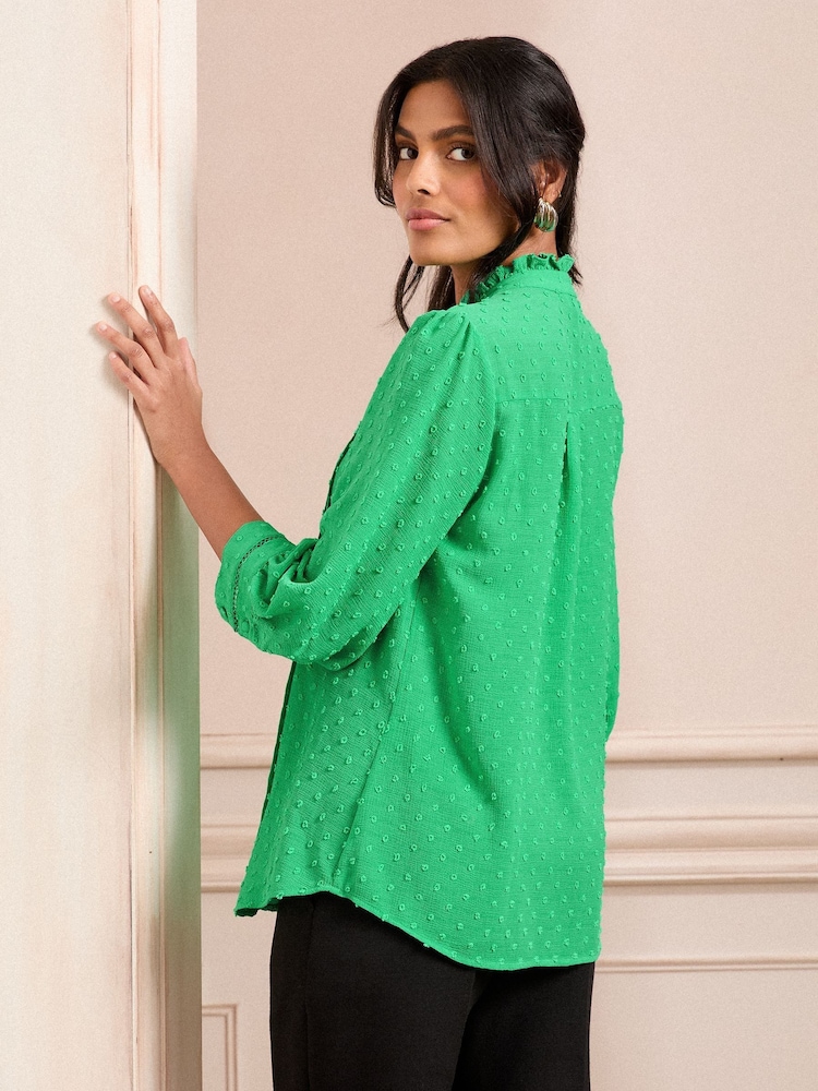 Love & Roses Green Dobby Notch Neck 3/4 Sleeve Blouse - Image 4 of 4