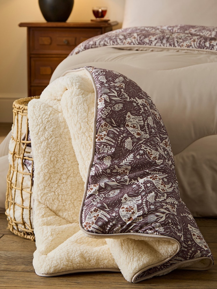 Night Lark Mocha Woodland Creatures 9 Tog Cosy Sherpa Throws Set - Image 1 of 4
