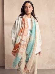 Blue/Rust Abstract Palm Lightweight Scarf - Image 1 of 7