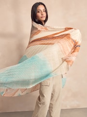 Blue/Rust Abstract Palm Lightweight Scarf - Image 2 of 7