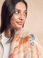 Blue/Rust Abstract Palm Lightweight Scarf - Image 4 of 7