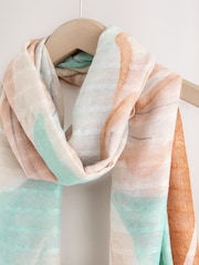 Blue/Rust Abstract Palm Lightweight Scarf - Image 6 of 7