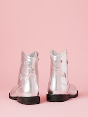 Lipsy Silver Star Flat Faux Leather Western Ankle Boots - Image 2 of 5