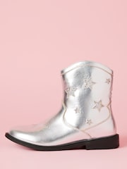 Lipsy Silver Star Flat Faux Leather Western Ankle Boots - Image 3 of 5