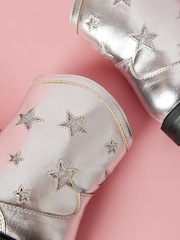 Lipsy Silver Star Flat Faux Leather Western Ankle Boots - Image 4 of 5