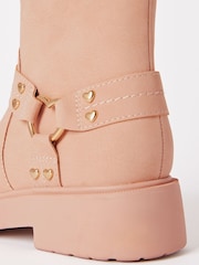 Lipsy Pink Heart Buckle Biker Faux Leather Flat Ankle Boots - Image 4 of 4