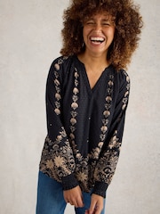 White Stuff Black Robyn Embroidered Top - Image 3 of 6