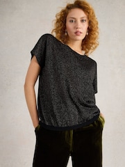 White Stuff Black Lena Sparkle Knit T-Shirt - Image 1 of 6
