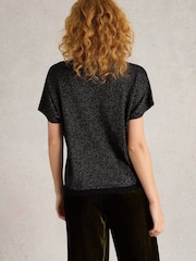 White Stuff Black Lena Sparkle Knit T-Shirt - Image 2 of 6