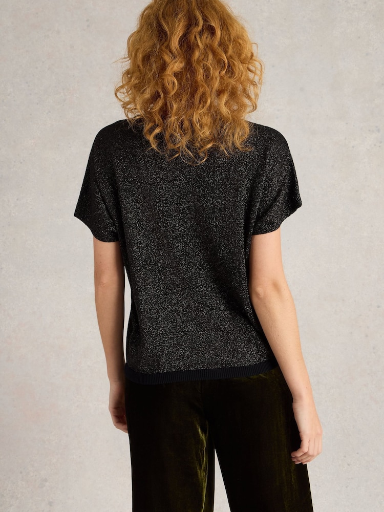 White Stuff Black Lena Sparkle Knit T-Shirt - Image 2 of 6