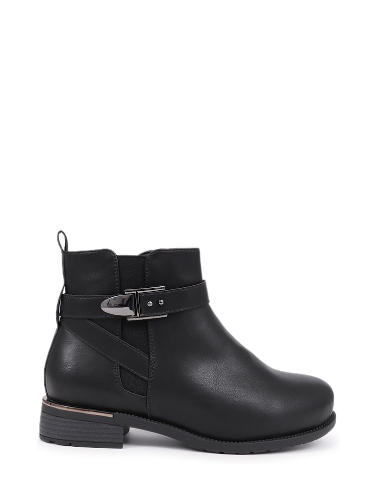 Pavers Black Extra Wide Fit Buckle Strap Chelsea Boots - Image 1 of 5
